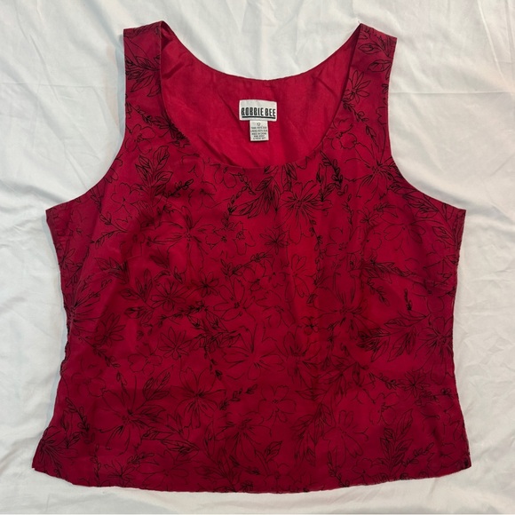 Vintage 90s Red 100% Silk Floral Tank Top, Gothic Grunge Downtown Girl - Picture 1 of 6
